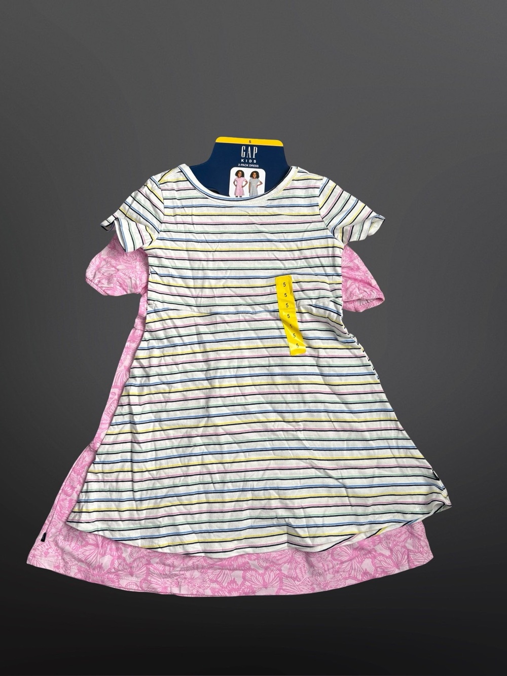 Gap 2 Pack Dress Kids White Striped Dress with Pink Layered Hem Size 6